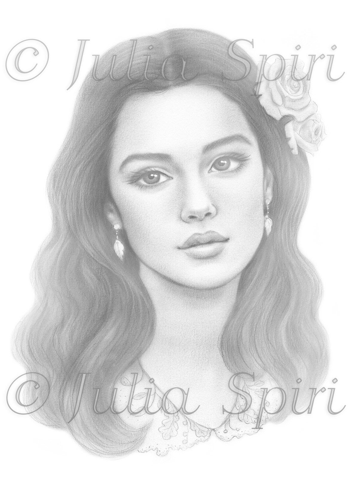 Grayscale coloring page realistic portrait of women femininity â the art of julia spiri