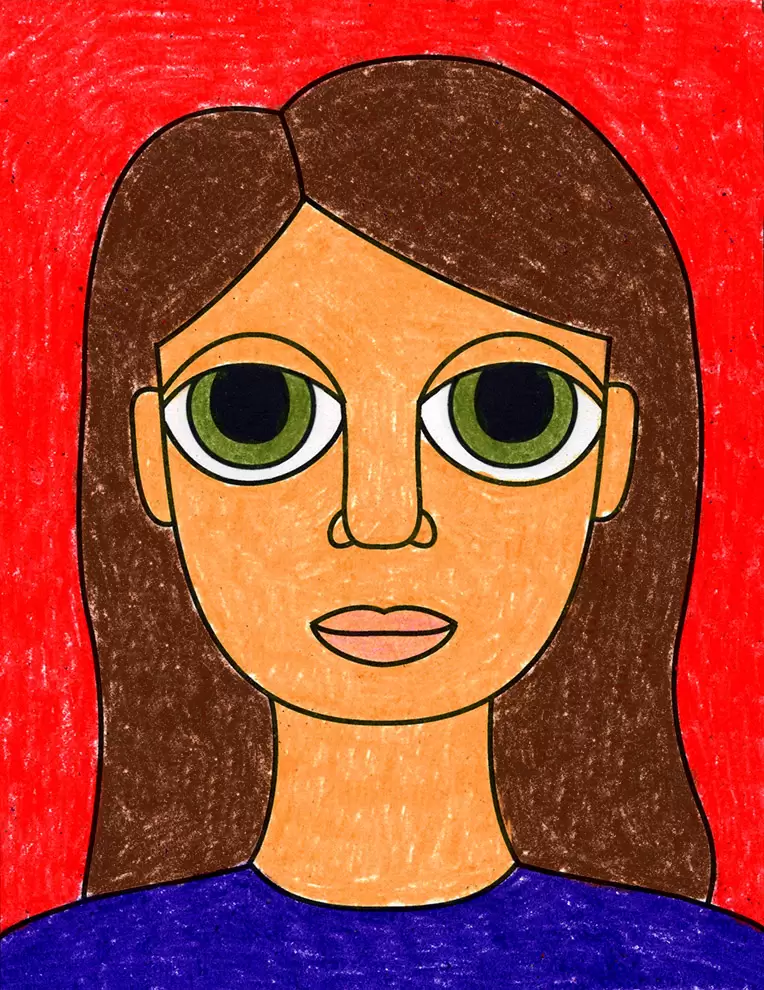How to draw a self portrait with big eyes and coloring page