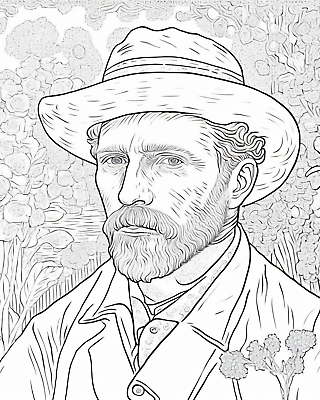 Van gogh self portrait practice painting adult coloring page canvas art print