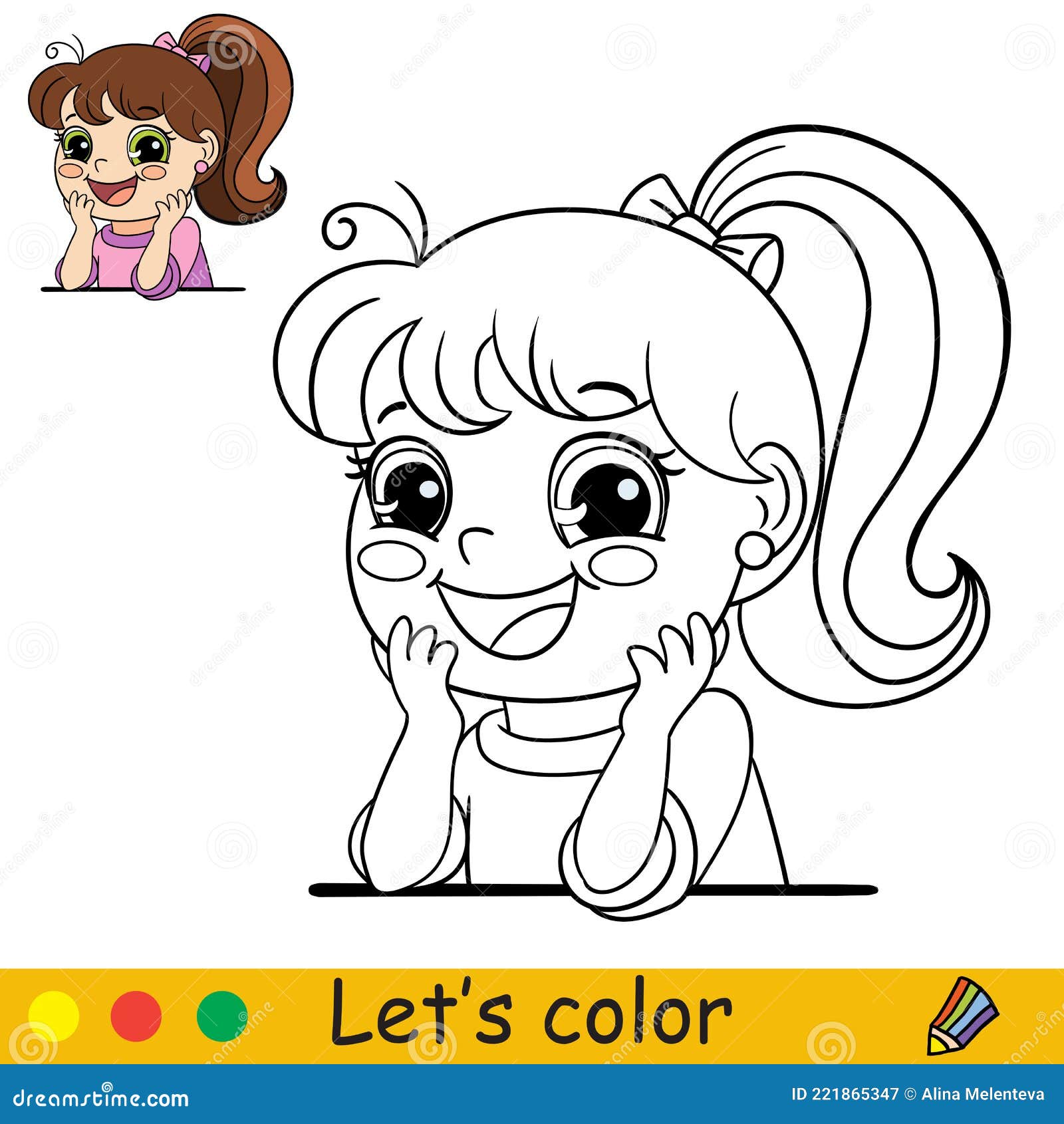 Cartoon happy and smiling girl portrait coloring stock vector