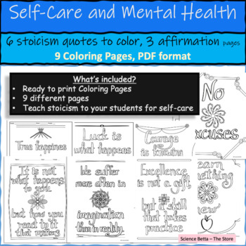 Mental health self care stoicism coloring pages tpt