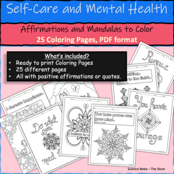 Mental health self care lessons coloring pages by science betta