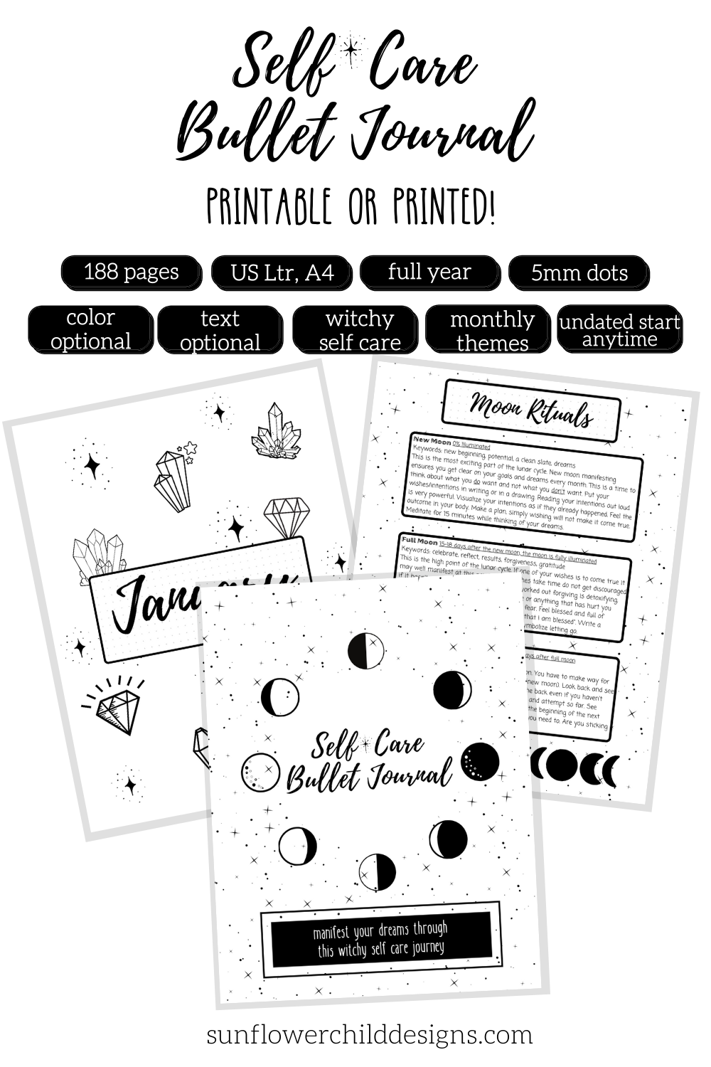 Guided self care witchy bullet journal days â sunflower child designs