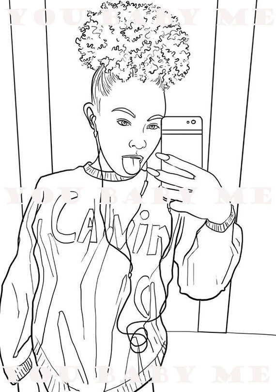 Selfie coloring page black girl coloring page african american coloring sheet