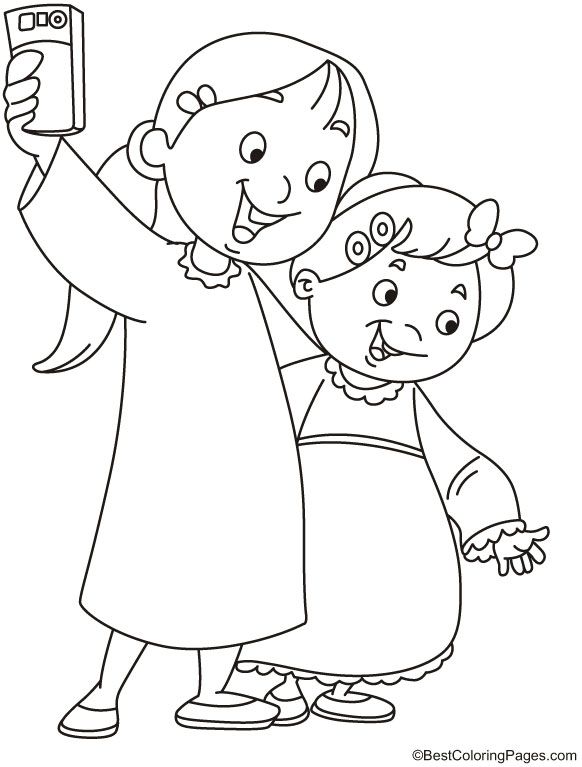 Girls takg selfie colorg page art drawgs for kids colorg pages colorg pages for kids