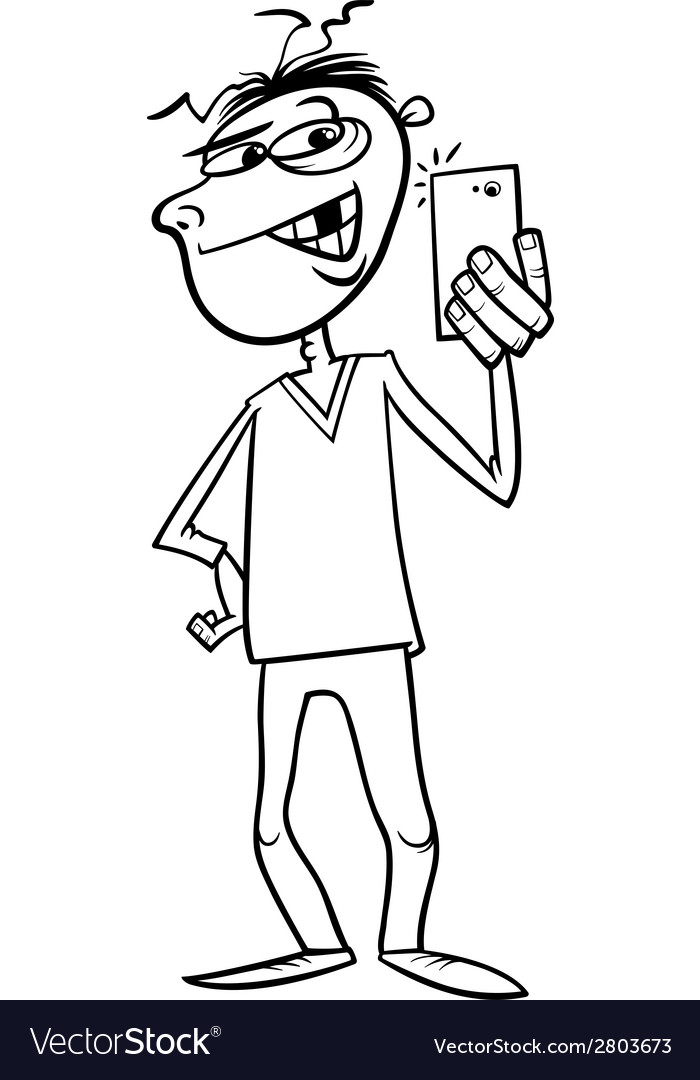 Guy doing selfie coloring page royalty free vector image