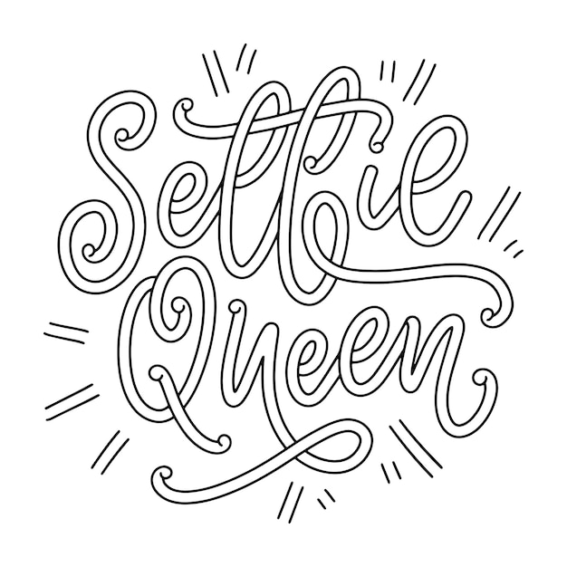 Premium vector selfie queen lettering calligraphy fun design to print on tee shirt hoody poster sticker card vector