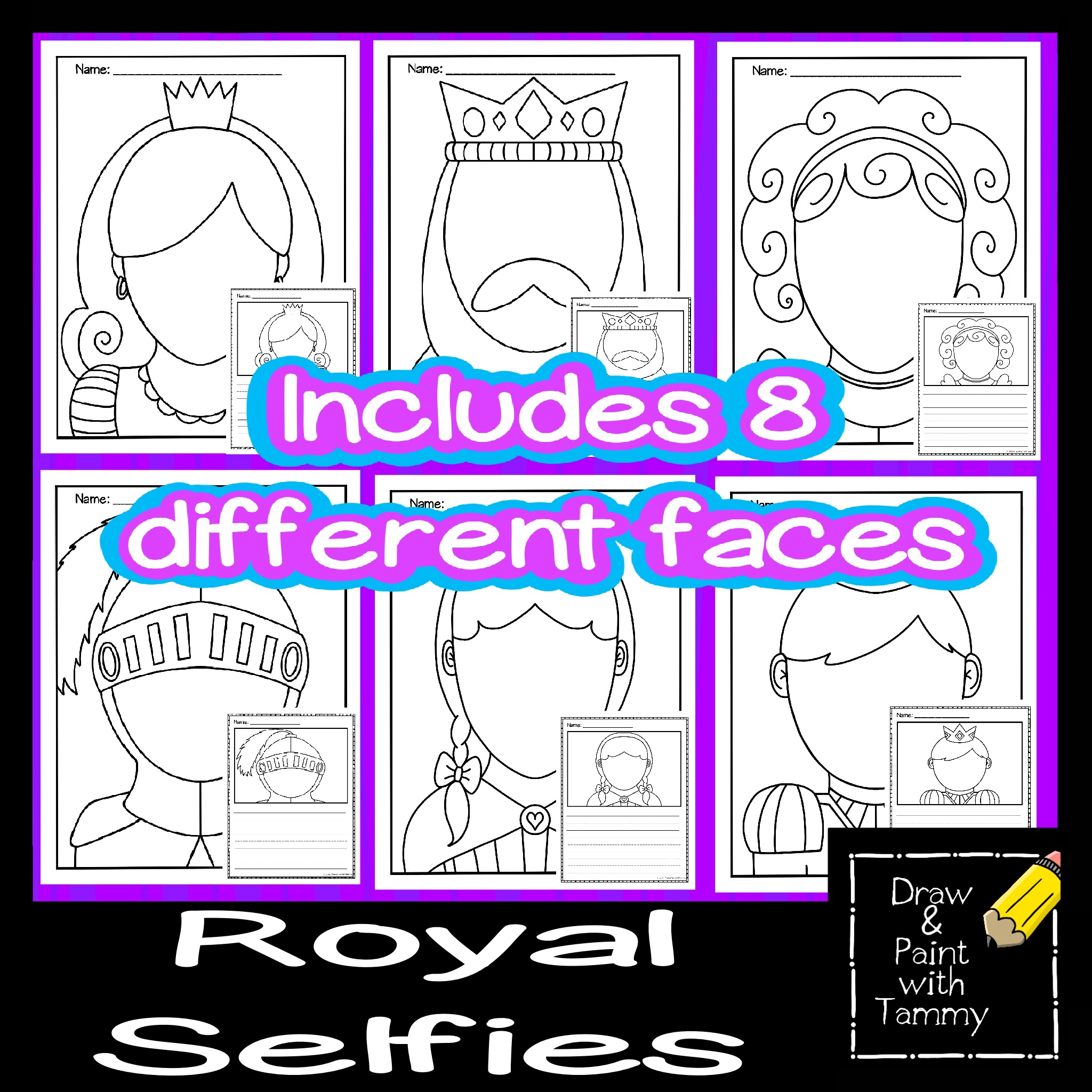 Royal selfies finish the portrait draw and write princess queen knight king made by teachers