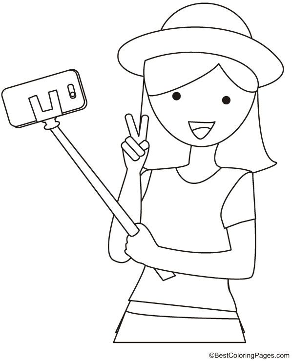 Girl with selfie stick colorg page colorg pages colorg pages for kids colorg pages for girls