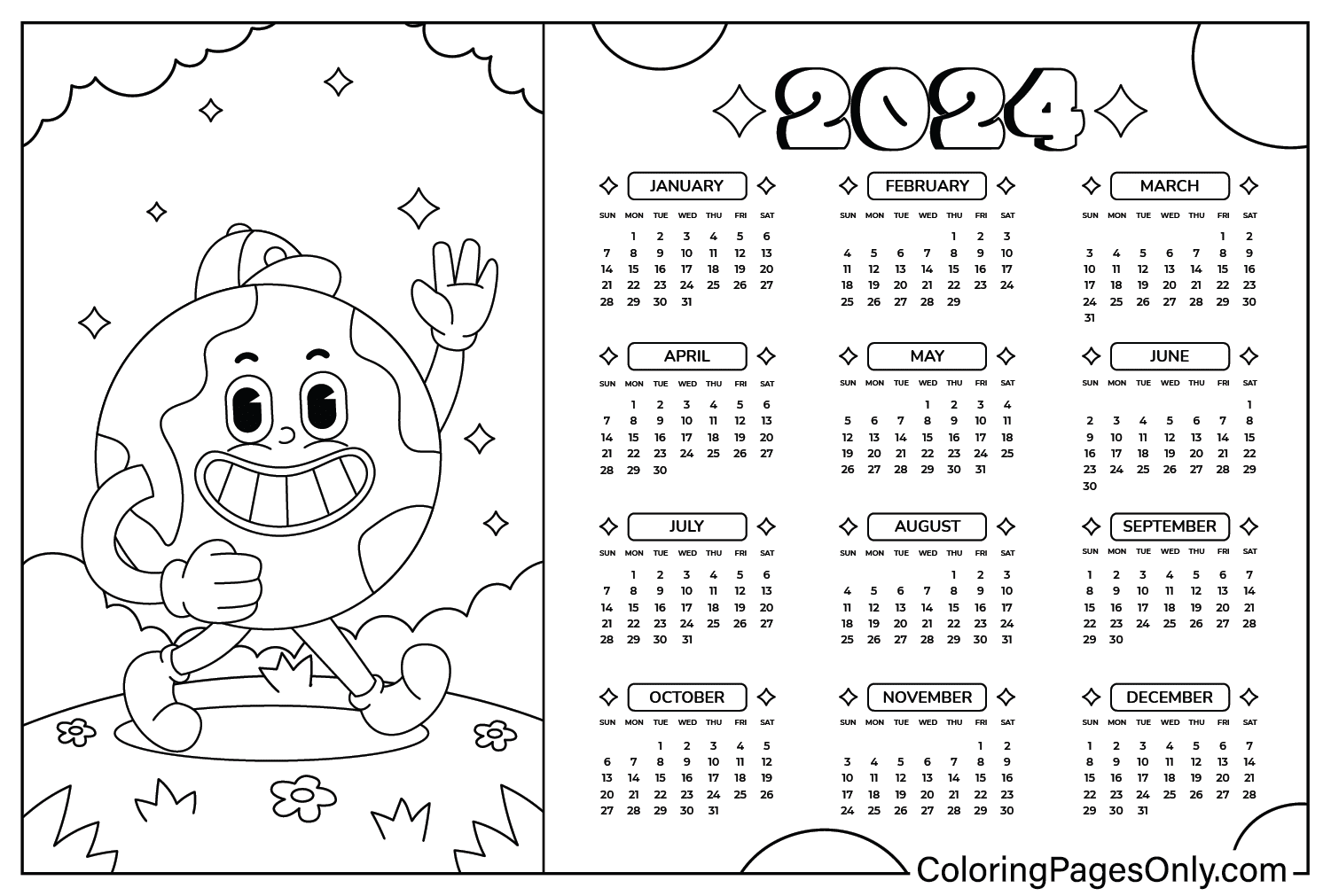 Calendar coloring page for adults