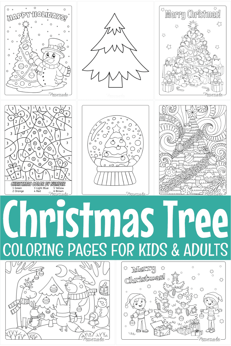 Christmas tree coloring pages for kids adults