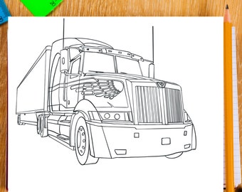 Bundle printable unique big rig semi truck coloring pages big rig colouring pages digital downloadable activities for kids