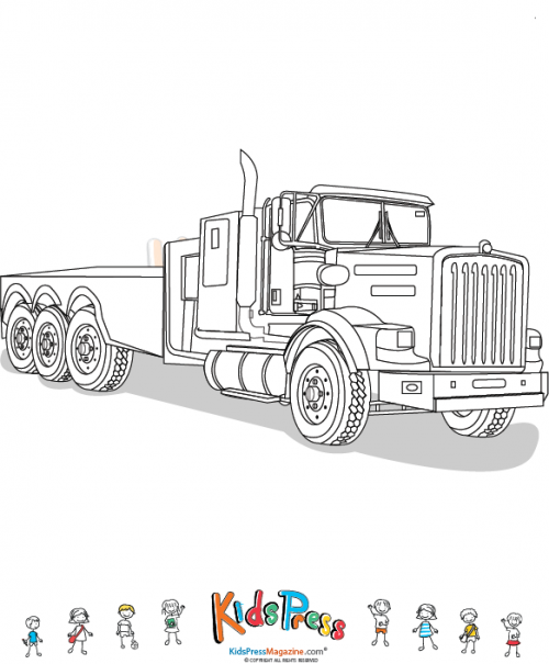 Empty open bed semi truck color page