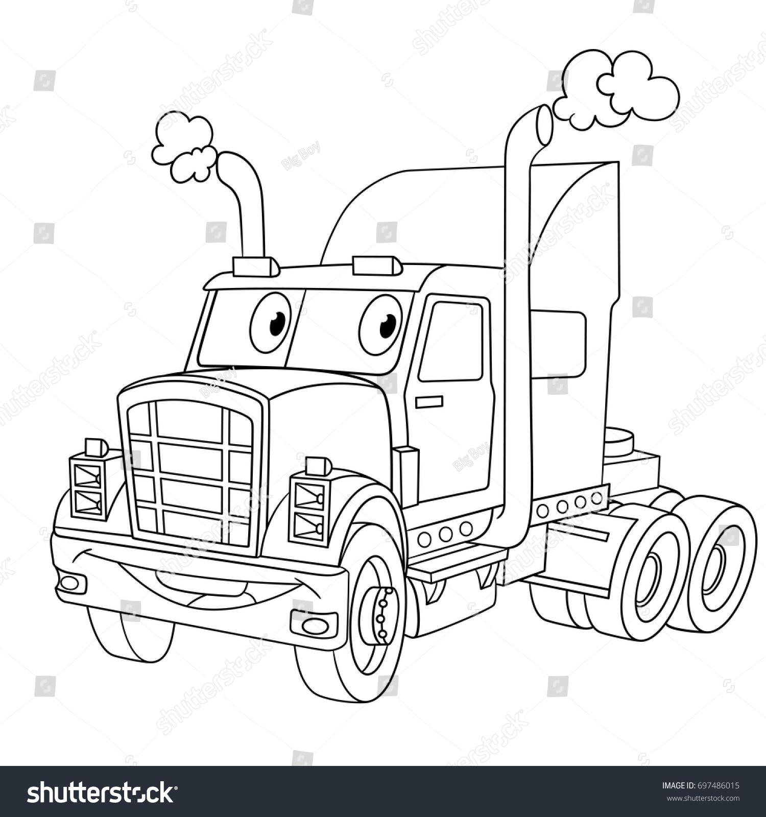 Coloring page cartoon heavy semi truck stock vector royalty free