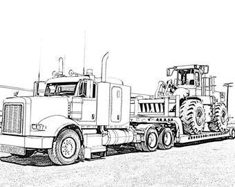 Big rig truck coloring page poster