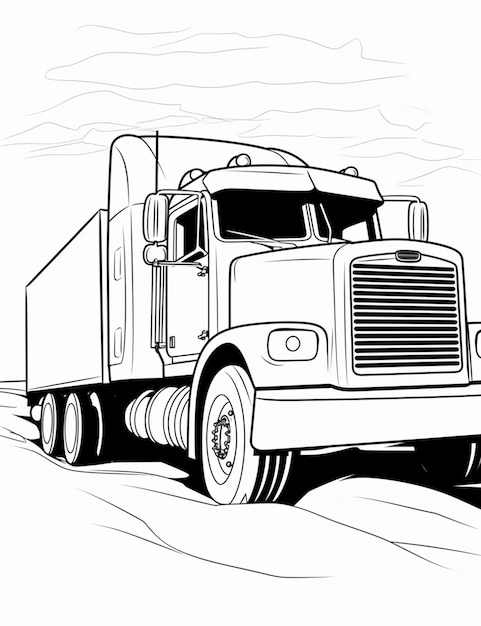 Premium ai image a coloring page of a semi truck driving on a road generative ai