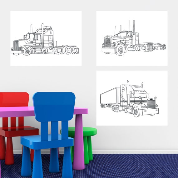 Bundle unique printable semi truck big rig coloring pages semitruck colouring pages digital downloadable activities for kids