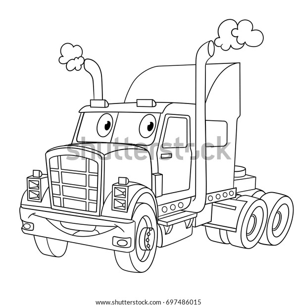 Coloring page cartoon heavy semi truck stock vector royalty free