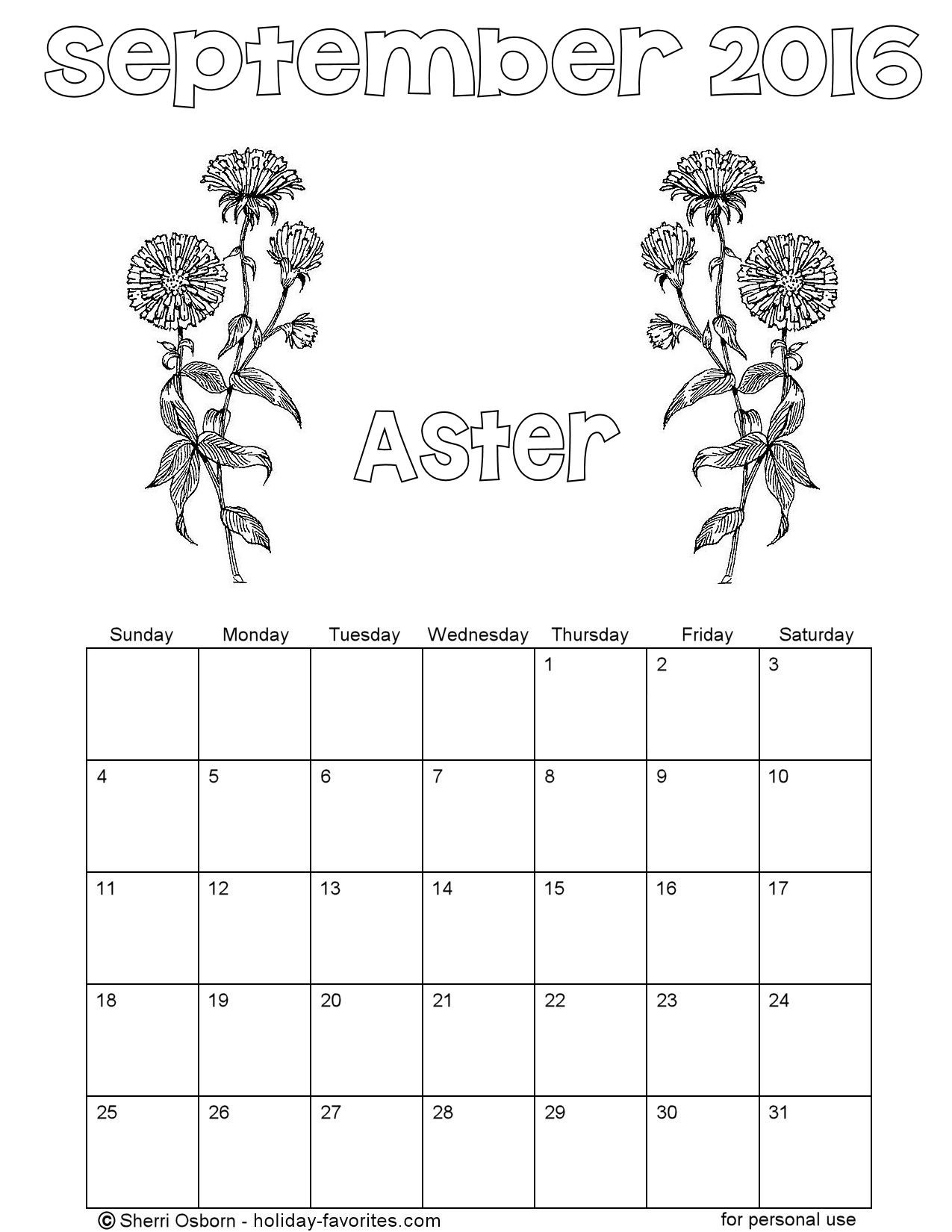 Printable september calendars holiday favorites