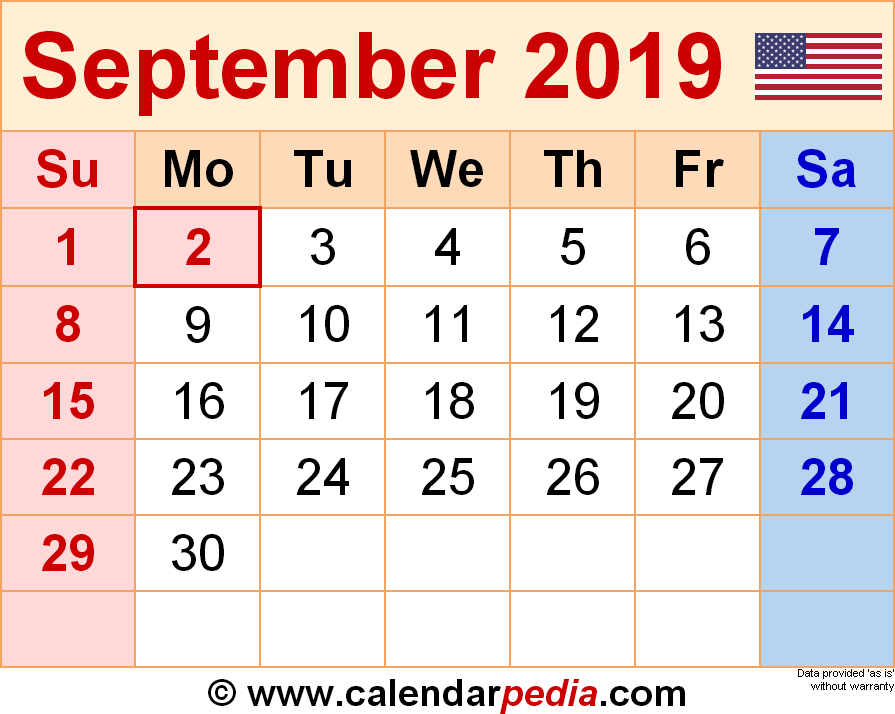September calendar templates for word excel and pdf