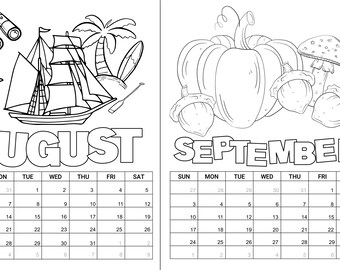 Printable coloring calendar for kids month coloring calendar for kidsinstant download printable download now