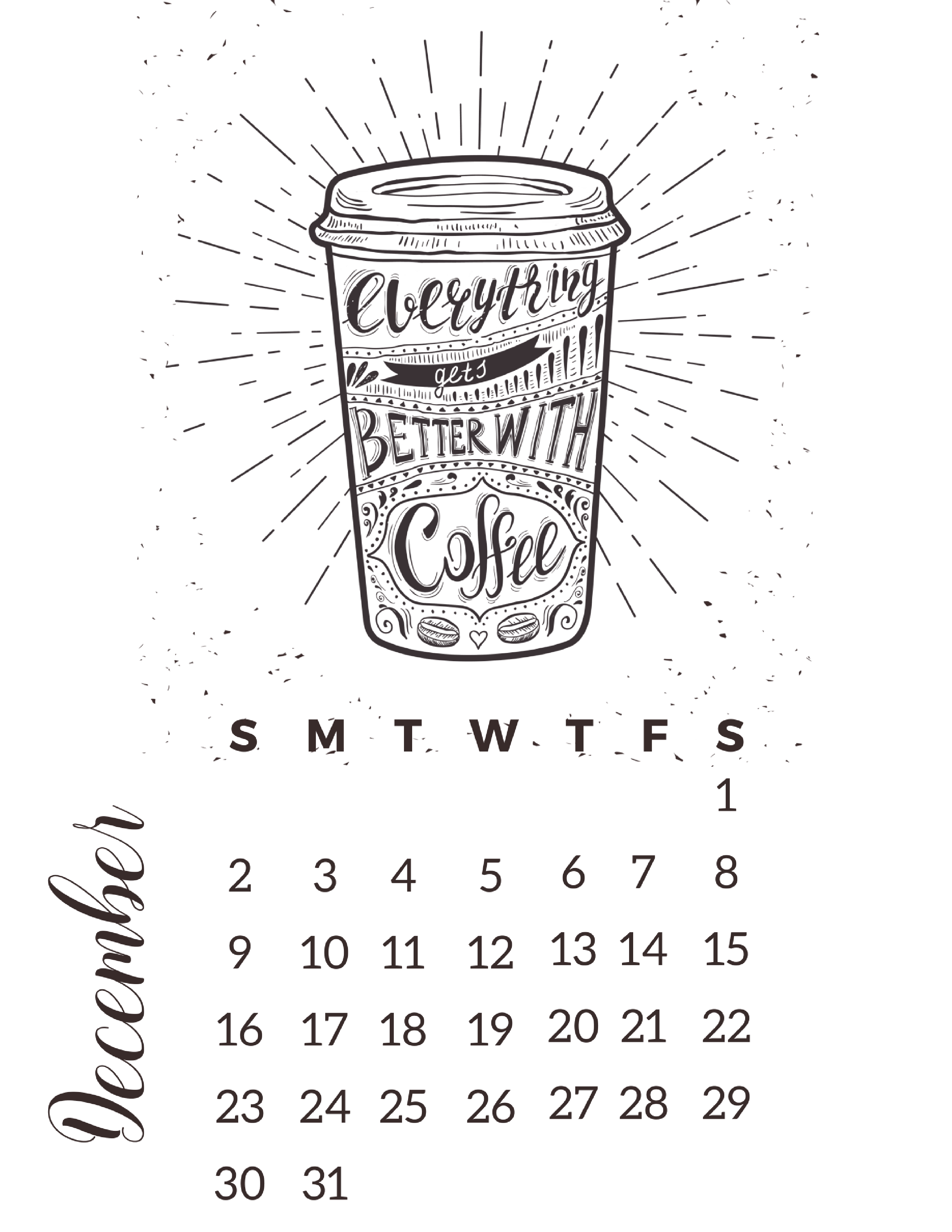 Free printable coffee coloring book calendar