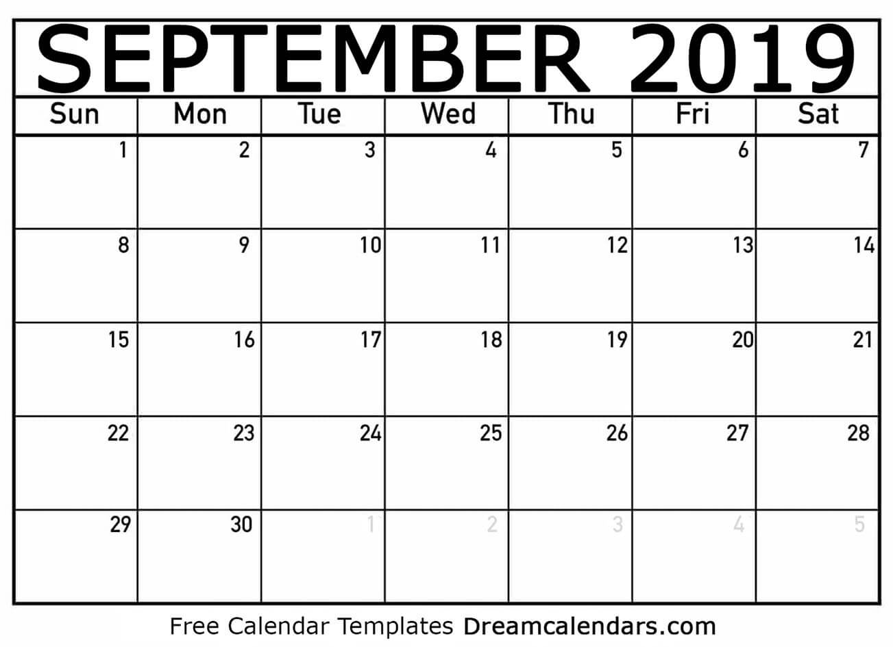 Printable september calendar by dream calendars on