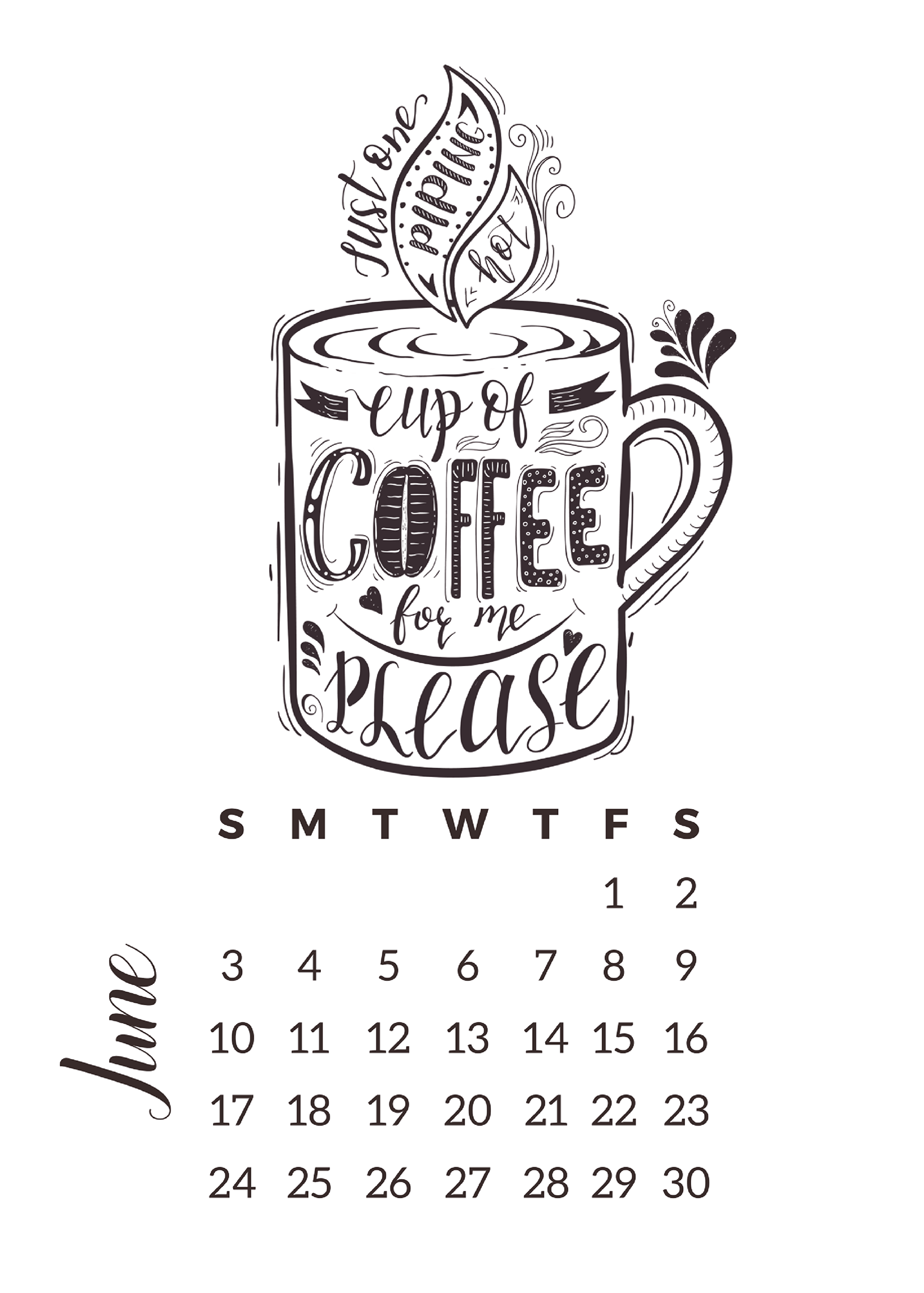 Free printable coffee coloring book calendar