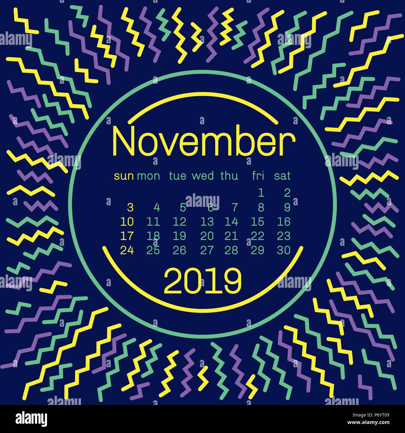 November calendar page in memphis style poster for concept typography design flat color week starts on sunday stock vector image art