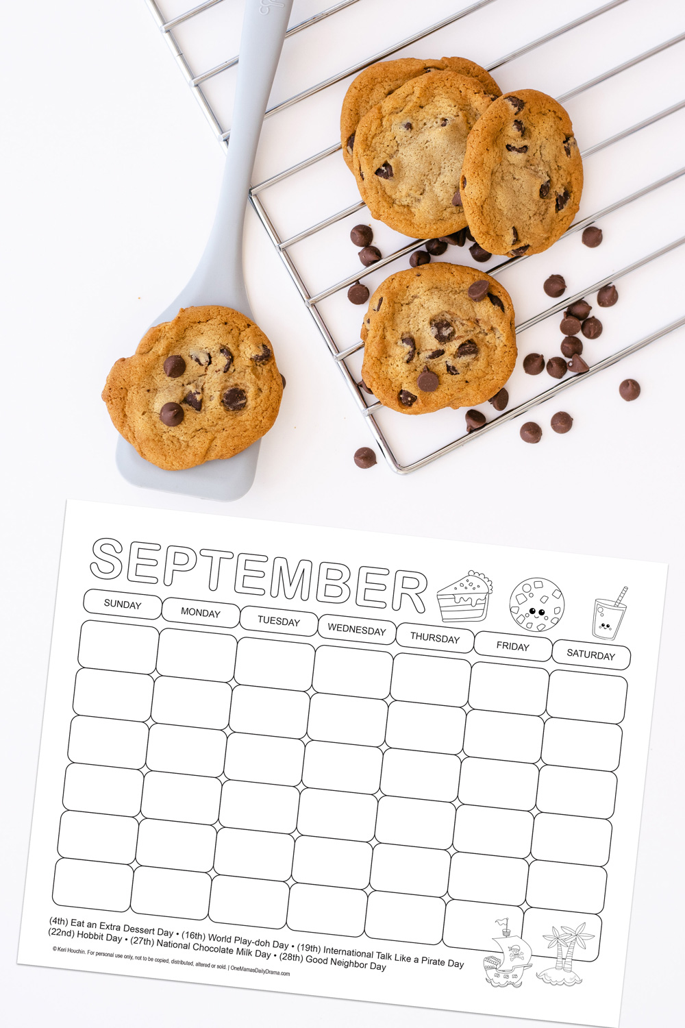 September holidays printable coloring calendar for kids