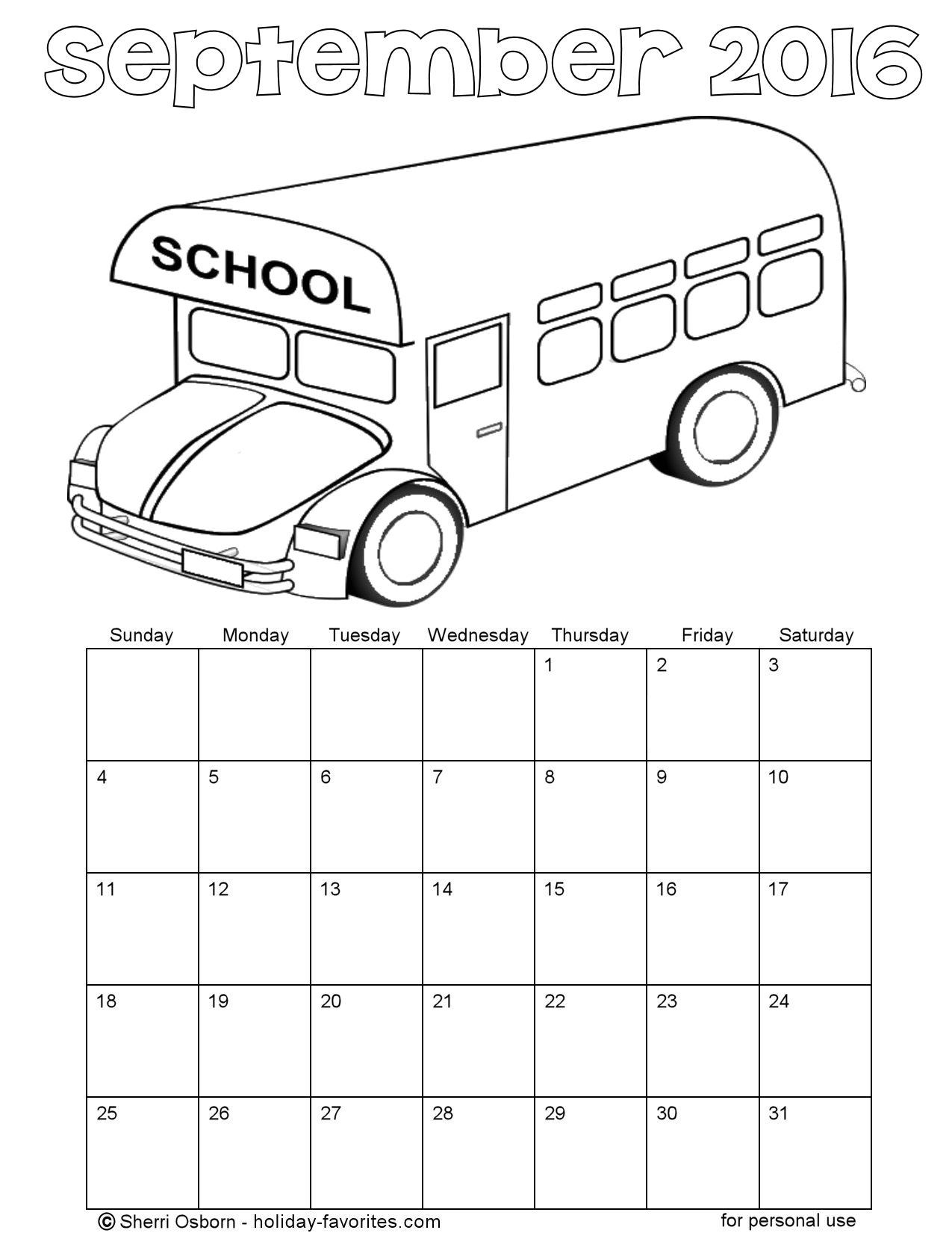 Printable september calendars holiday favorites
