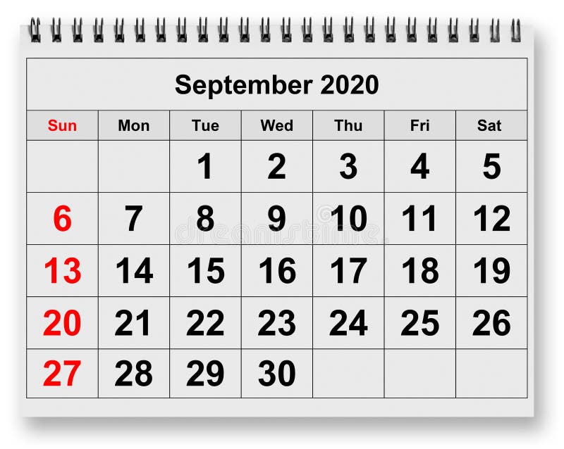 September calendar with holidays stock image