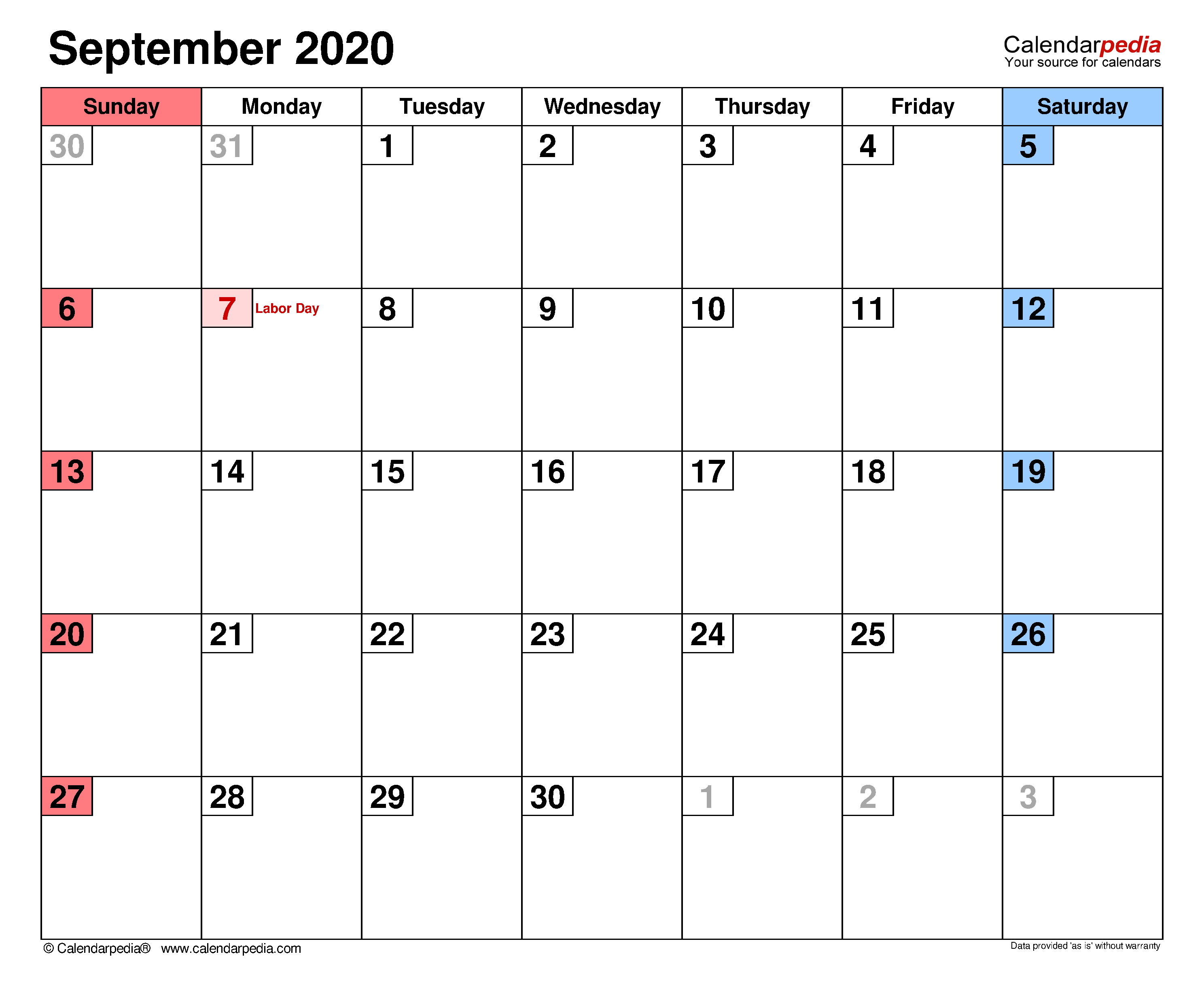 September calendar templates for word excel and pdf