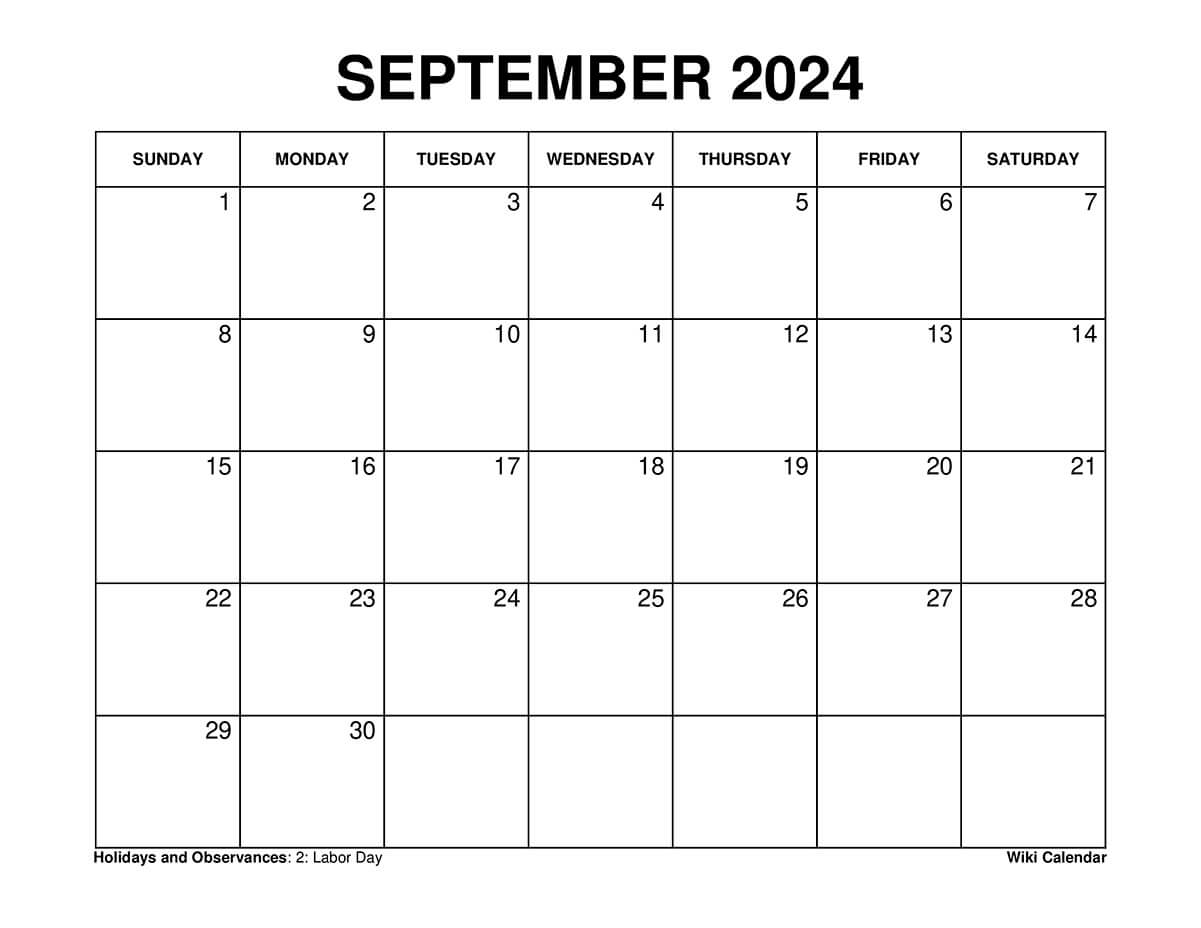 Printable september calendar templates with holidays