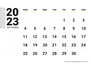 September printable calendar download in pdf