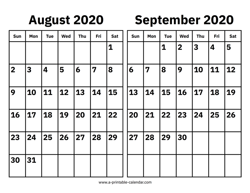 August and september calendar â printable calendar