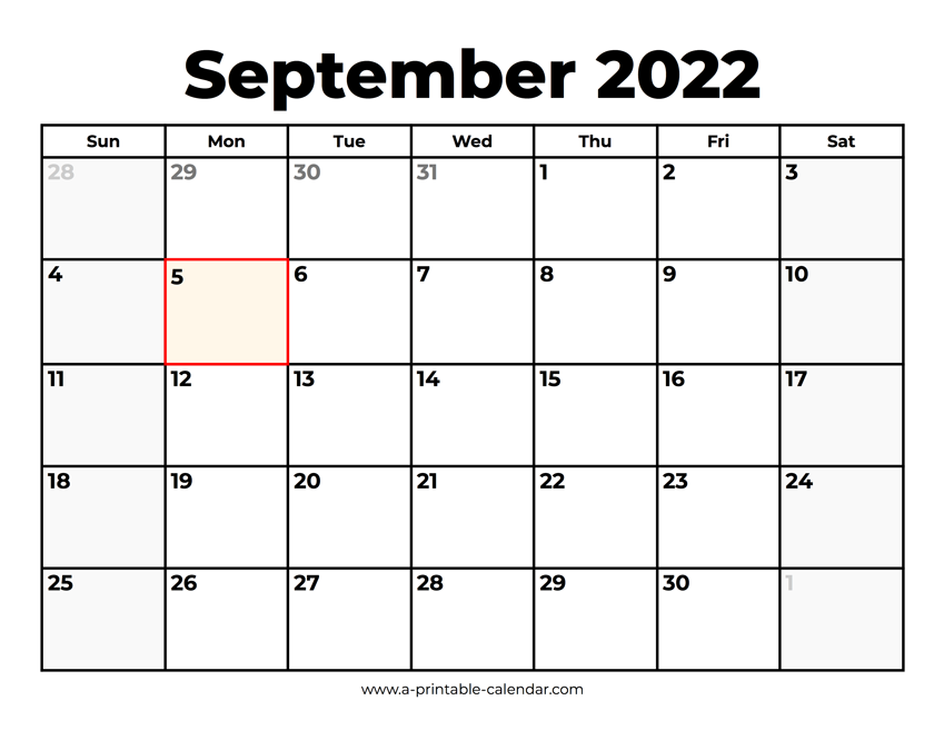 September calendar with holidays