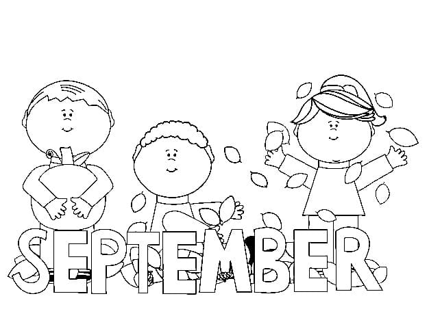 September with children coloring page