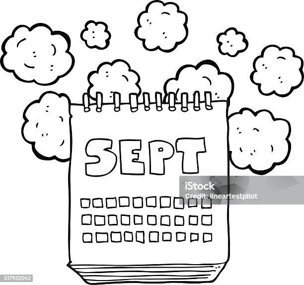 Black and white cartoon calendar showing month of september stock illustration