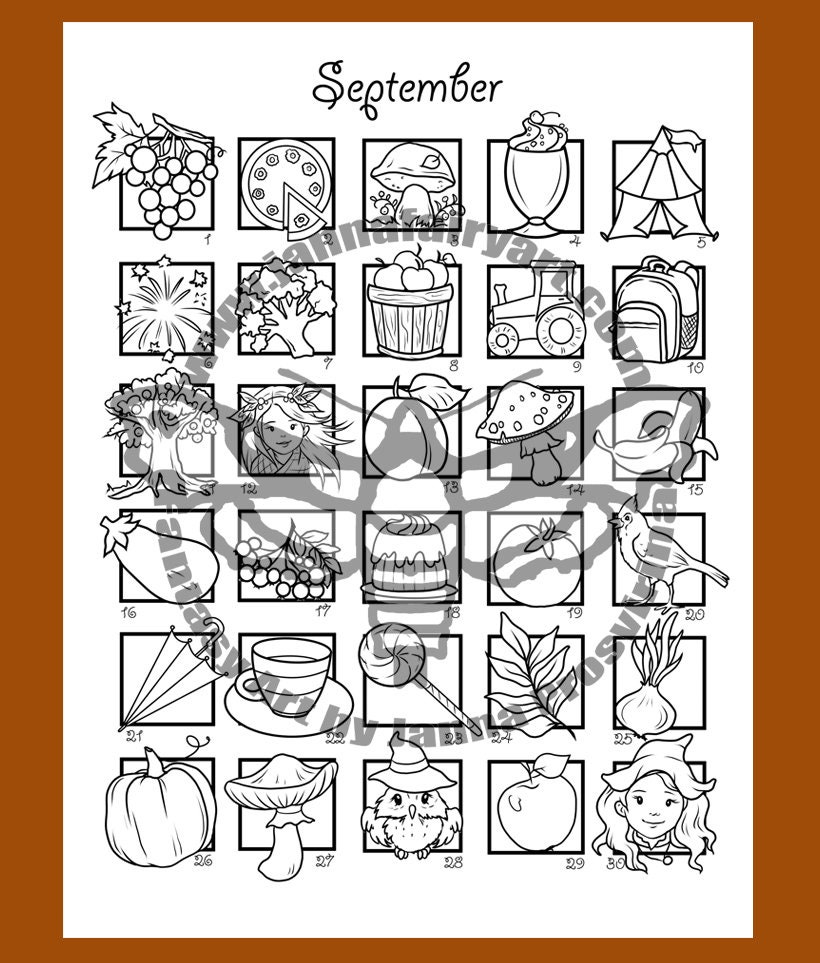 September treats countdown coloring page calendar to color printable art of janna prosvirina