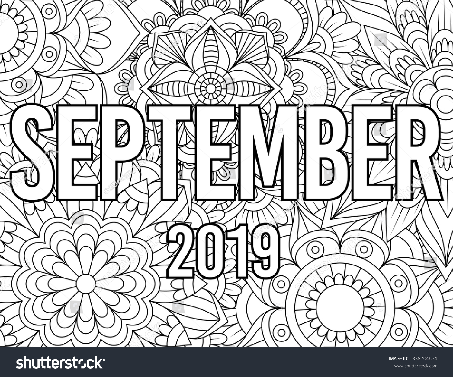 September month coloring page adults mandala stock vector royalty free