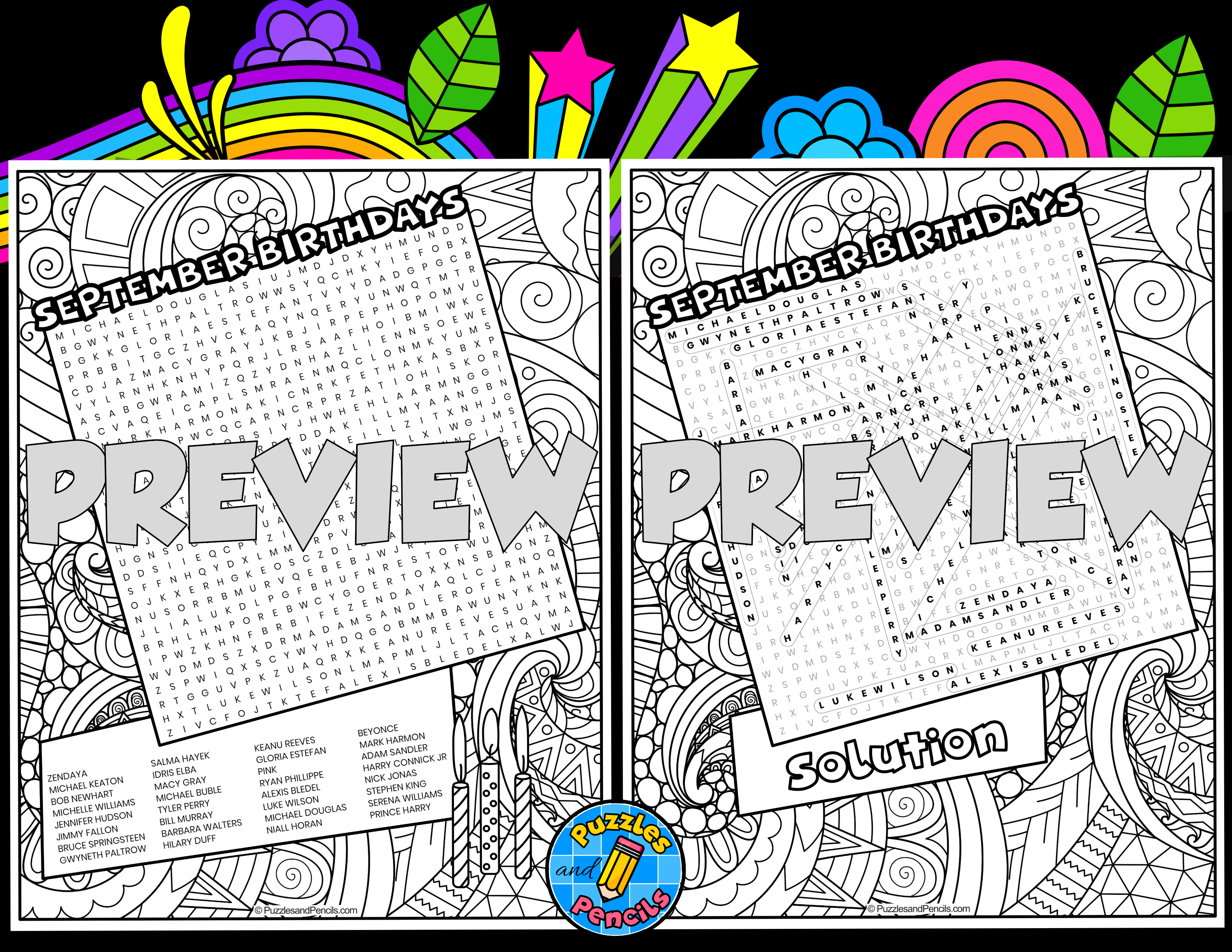 Famous september birthdays word search puzzle with colouring september wordsearch teaching resources