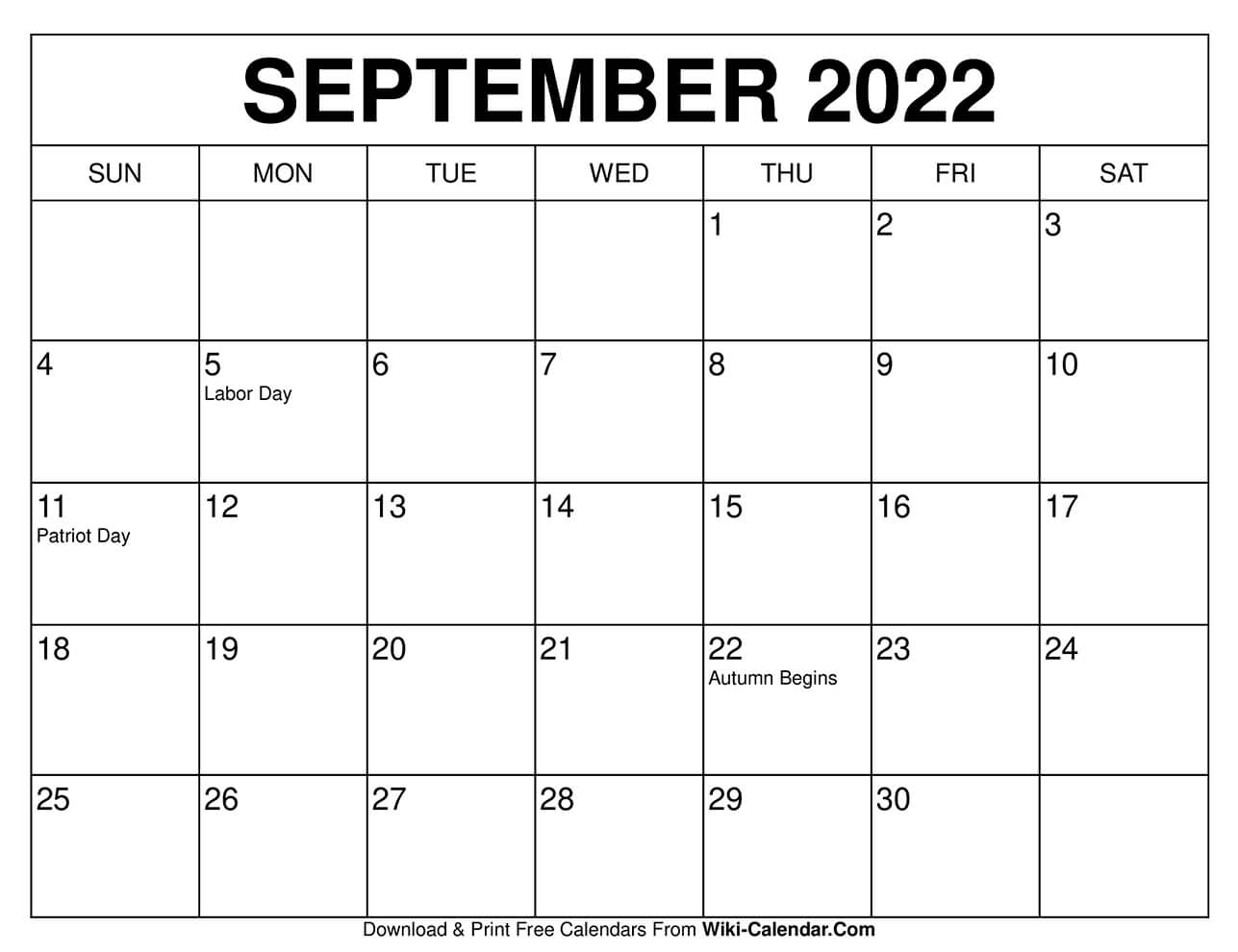 Printable september calendar templates with holidays
