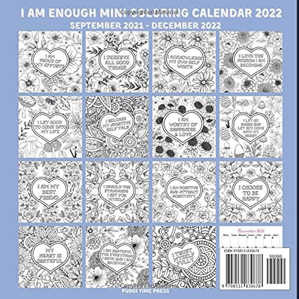 I am enough coloring calendar with self