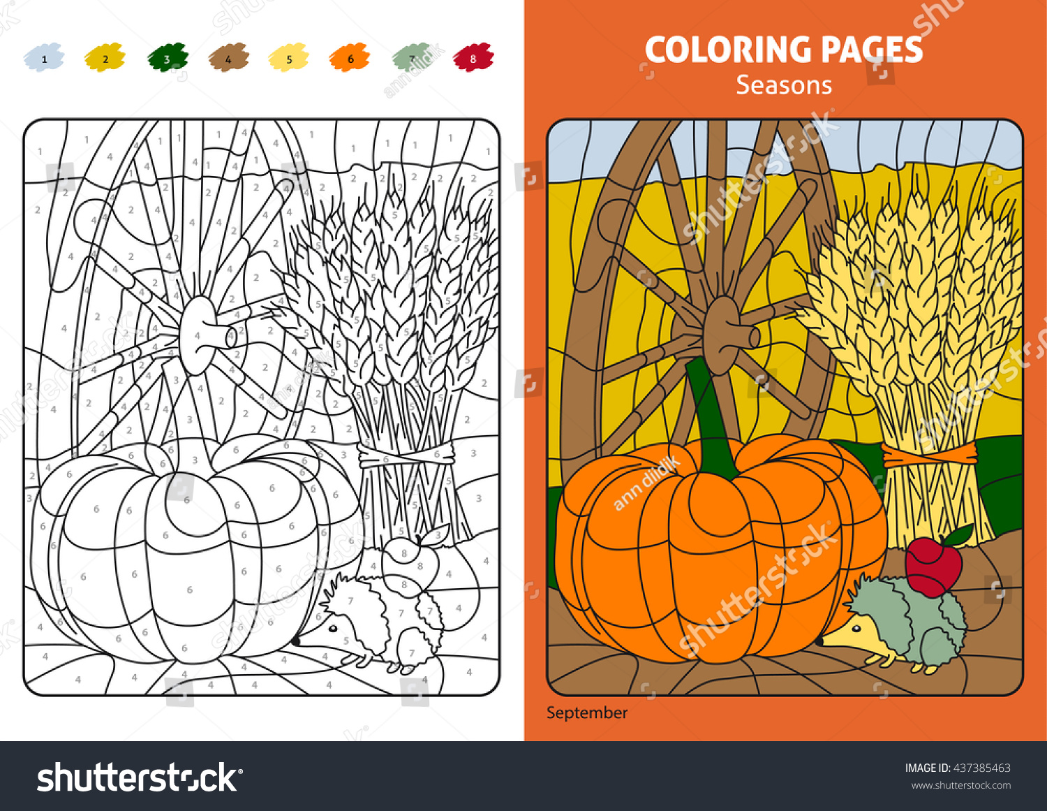 Seasons coloring page kids september month stock vector royalty free