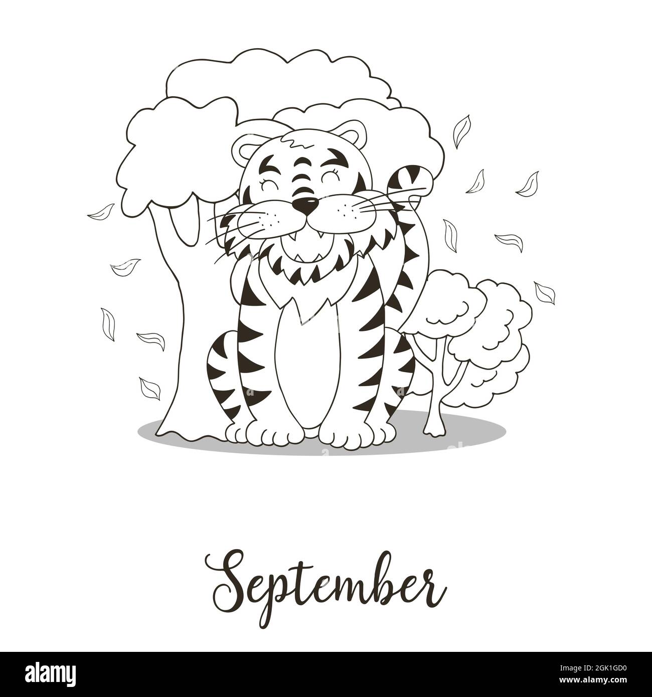 Sãmbolo del aão para la decoraciãn del calendario septiembre aão nuevo del tigre segãºn el calendario chino ilustraciãn de color en dibujo a mano imagen vector de stock