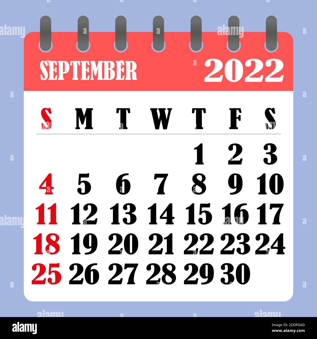 Letter calendar for september the week begins on sunday time planning and schedule concept flat design removable calendar for the month vec stock vector image art