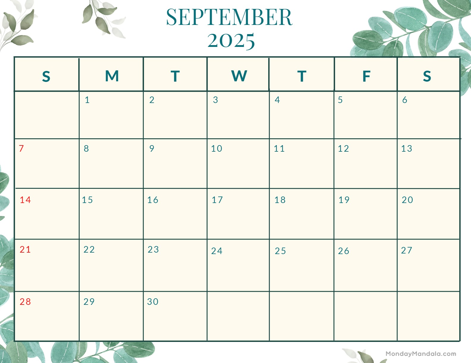 September calendar free pdf printables