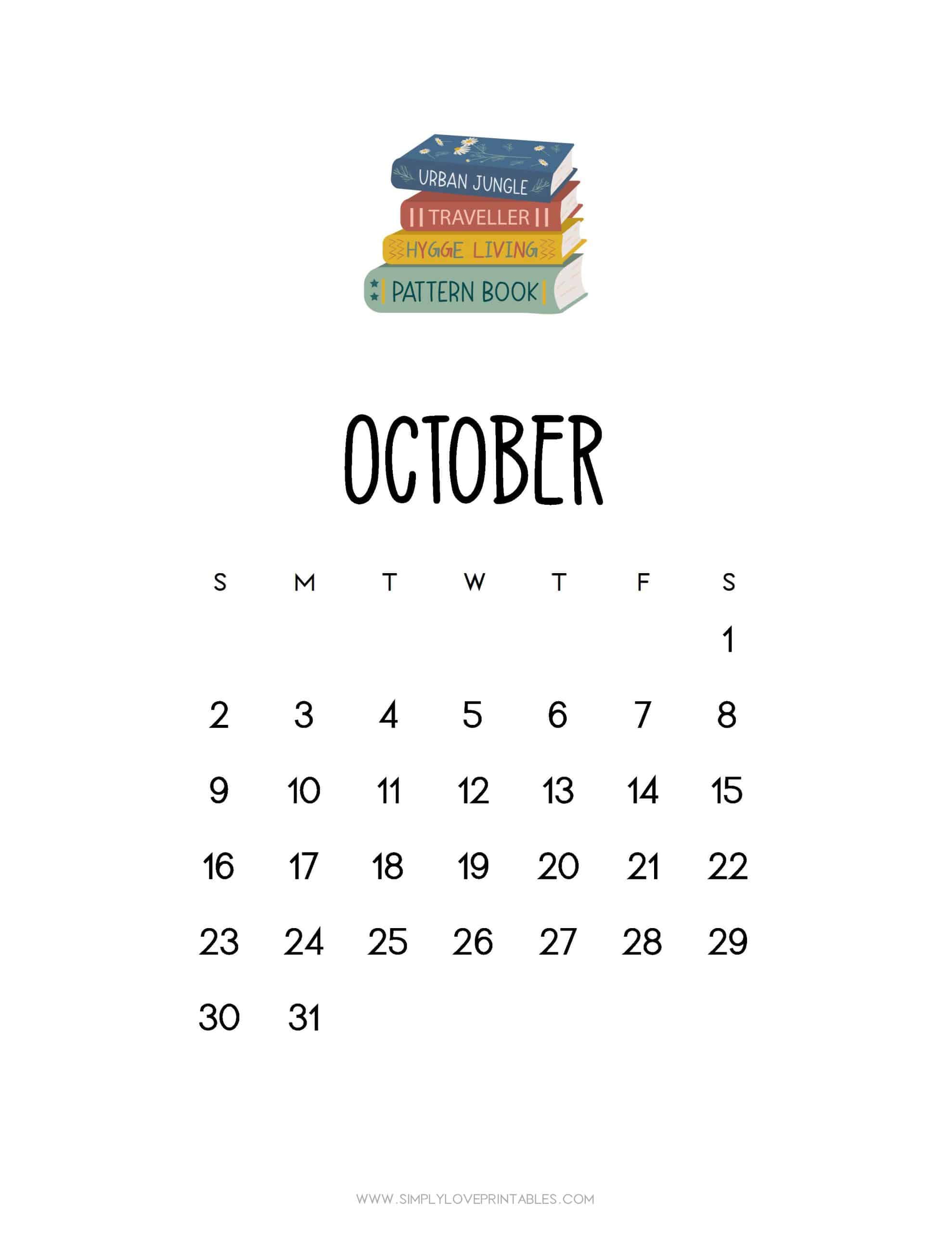 Free printable october calendars simply love printables
