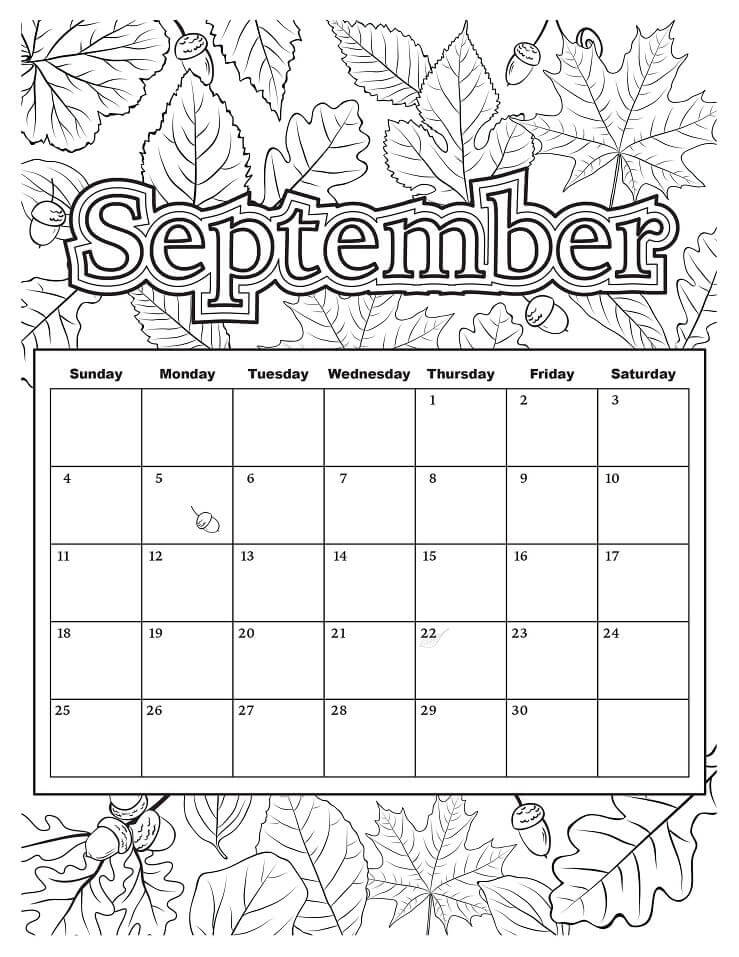 Calendario septiembre para colorear imprimir e dibujar â